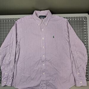 Polo Ralph Lauren Shirt XL Striped Purple White Preppy Academia Custom Fit